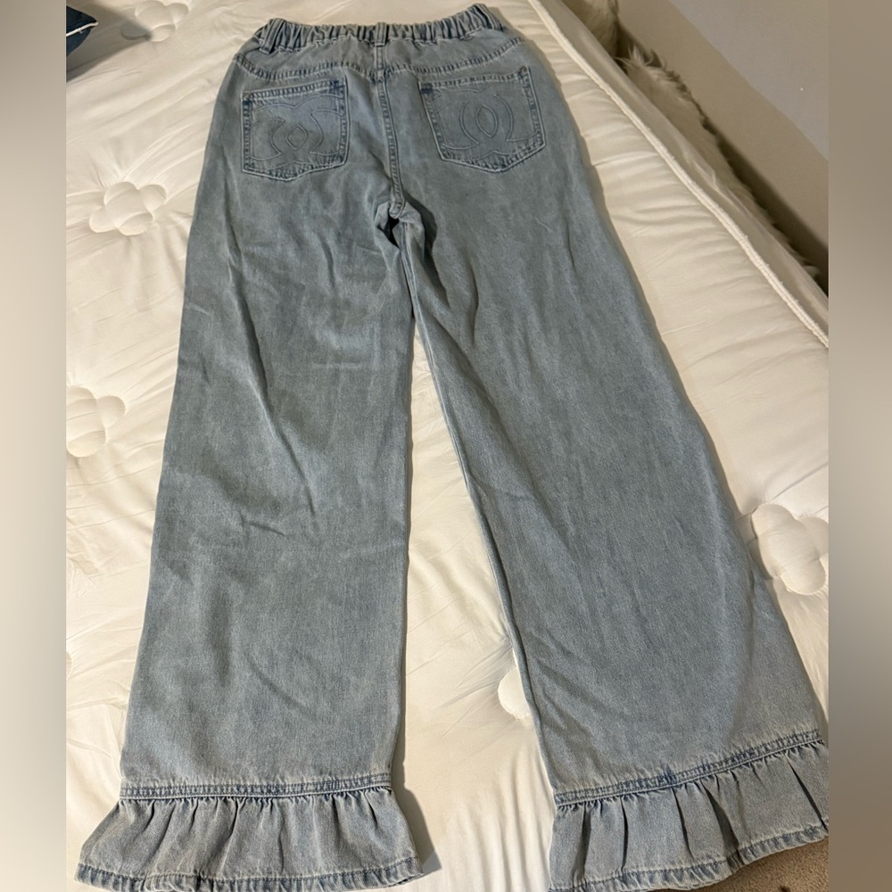 Light Blue Ruffle Hem Jeans